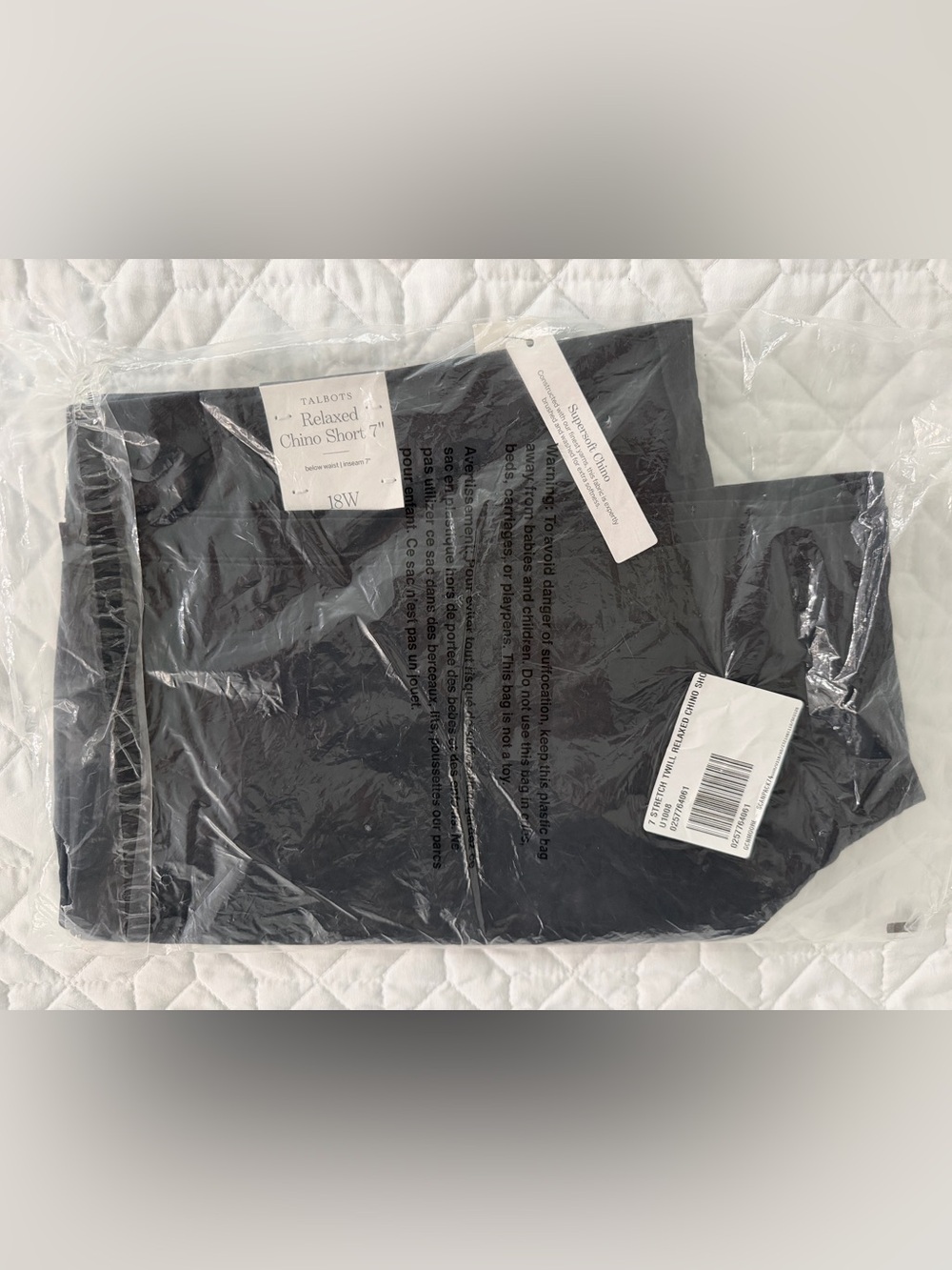 New Talbots Womens Black Chino Shorts Sz 18 Flat Front 7" Relaxed Stretch NWT